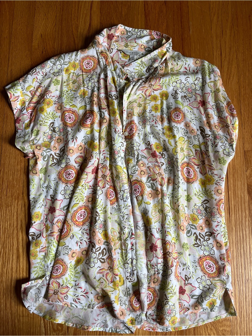 Lucky Brand White Floral Button-Up Blouse - Yellow, Pink, Green